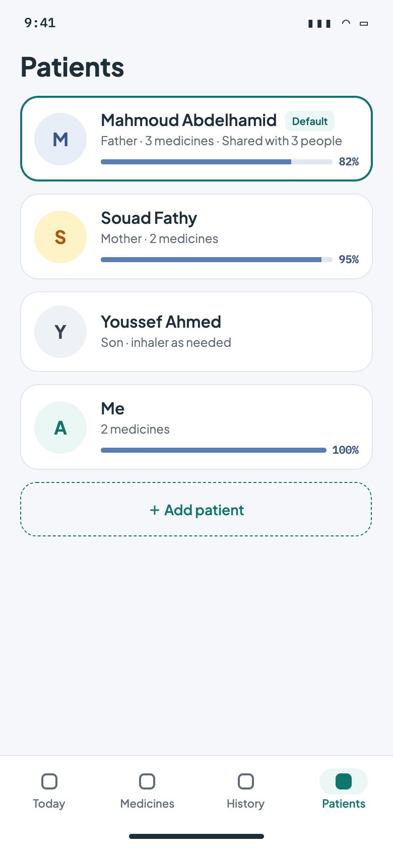 Adding a new patient in the app